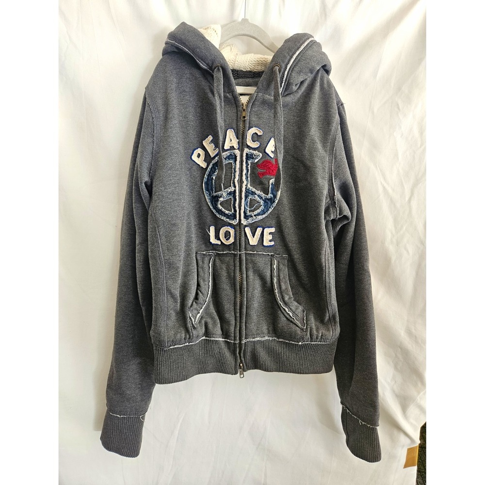 Freedom 2 Be Girls M Hoodie Peace Love Gray Cable Knit Lined Full Zip Y2K